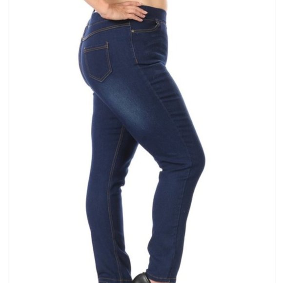 High Waist Skinny Denim Jeggings - Plus (1X, 2X, 3X) – Dark Navy - Picture 3 of 3